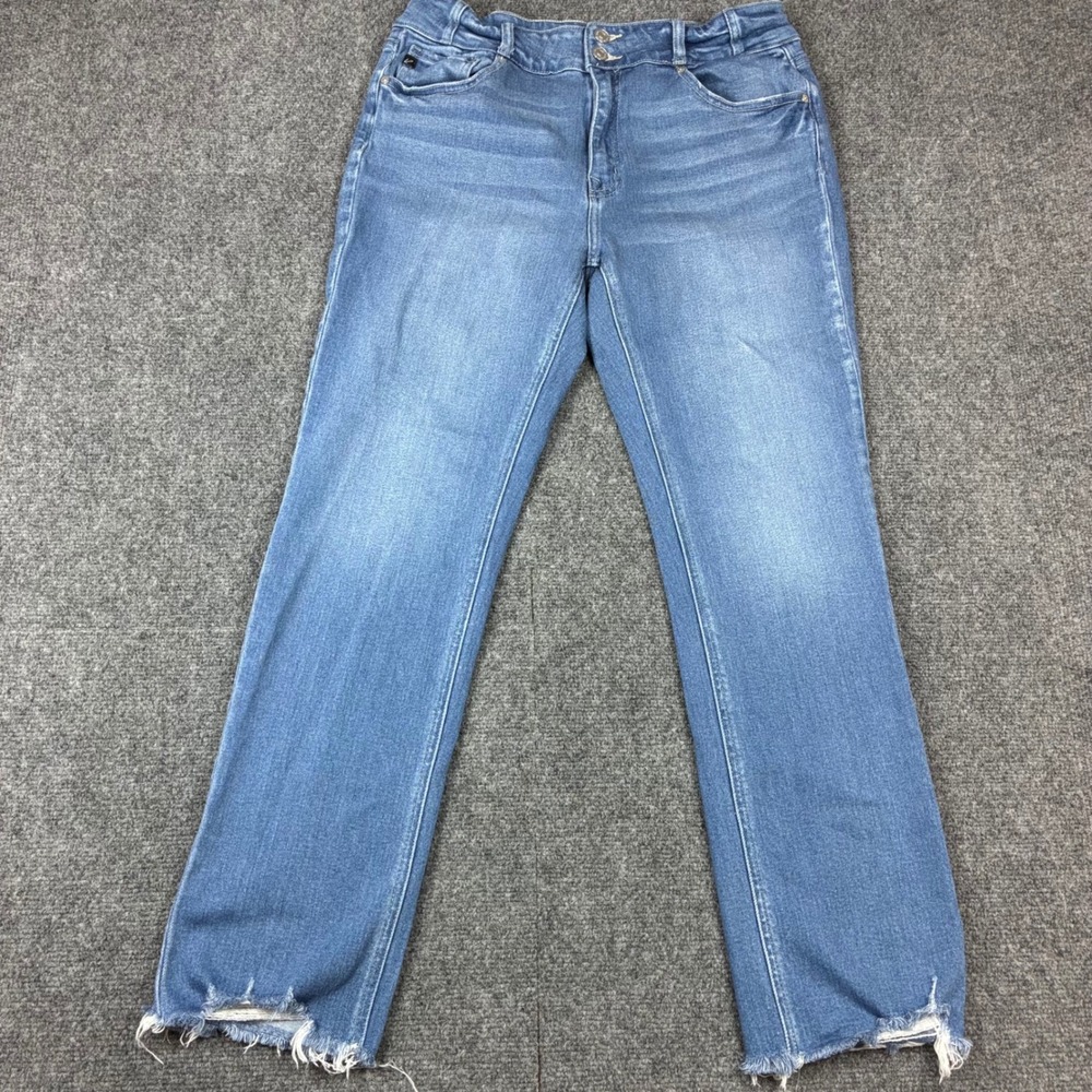 KanCan High Rise Straight Leg Raw Hem Jeans KC20018M Medium Wash Size 13/30